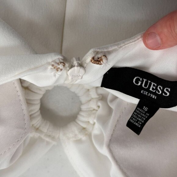 Guess White Long Sleeve Mini Dress Back Zipper Front Ring Detail Lined Size 16 - Picture 3 of 10